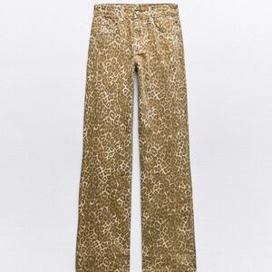 Zara Mid Waist Animal Print TRF Wide Leg Jeans